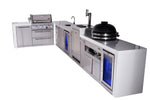 Mont Alpi Islands Mont Alpi 400 Deluxe Island with 90 Degree Corner, Kegerator, Beverage Center, Fridge Cabinet, Kamado Grill, and Extra Storage Cabinet | 4-Burner Grill, 3 Beer Taps, Sink, 2 Fridges, Stainless Steel | MAi400-D90KEGBEVFCKAMXL