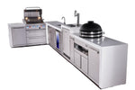 Mont Alpi Islands Mont Alpi 400 Deluxe Island with 90 Degree Corner, Kegerator, Beverage Center, Kamado Grill, and Drawer Cabinet | 4-Burner Grill, 3 Drawers, 3 Beer Taps, Sink, Fridge, Stainless Steel | MAi400-D90KEGBEVKAMDR