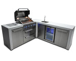 Mont Alpi Islands Mont Alpi 400 Deluxe Island with Beverage Center + 90 Degree Corner / 4-Burner Grill, 2 Infrared Burners, Stainless Steel, Sink, Fridge / MAi400-D90BEV