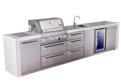 Mont Alpi Islands Mont Alpi 400 Deluxe Island with Beverage Center and Drawer Cabinet | 4-Burner Grill, 3 Drawers, Sink, Fridge, Stainless Steel | MAi400-DBEVDR
