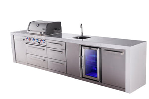 Mont Alpi Islands Mont Alpi 400 Deluxe Island with Beverage Center and Drawer Cabinet | 4-Burner Grill, 3 Drawers, Sink, Fridge, Stainless Steel | MAi400-DBEVDR