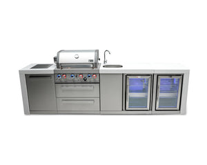 Mont Alpi Islands Mont Alpi 400 Deluxe Island with Beverage Center and Fridge Cabinet / 4-Burner Grill, 2 Infrared Burners, Sink, 2 Fridges, Stainless Steel / MAi400-DBEVFC