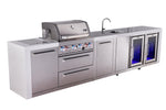 Mont Alpi Islands Mont Alpi 400 Deluxe Island with Beverage Center, Fridge Cabinet, and Extra Storage Cabinet | 4-Burner Grill, Sink, 2 Fridges, Stainless Steel | MAi400-DBEVFCXL