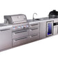 Mont Alpi Islands Mont Alpi 400 Deluxe Island with Beverage Center, Kamado Grill, and Drawer Cabinet | 4-Burner Grill, 3 Drawers, Sink, Fridge, Stainless Steel | MAi400-DBEVKAMDR