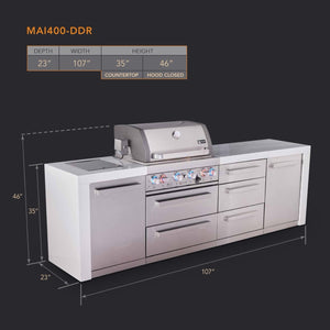 Mont Alpi Islands Mont Alpi 400 Deluxe Island with Drawer Cabinet | 4-Burner Grill, 3 Drawers, Stainless Steel | MAi400-DDR