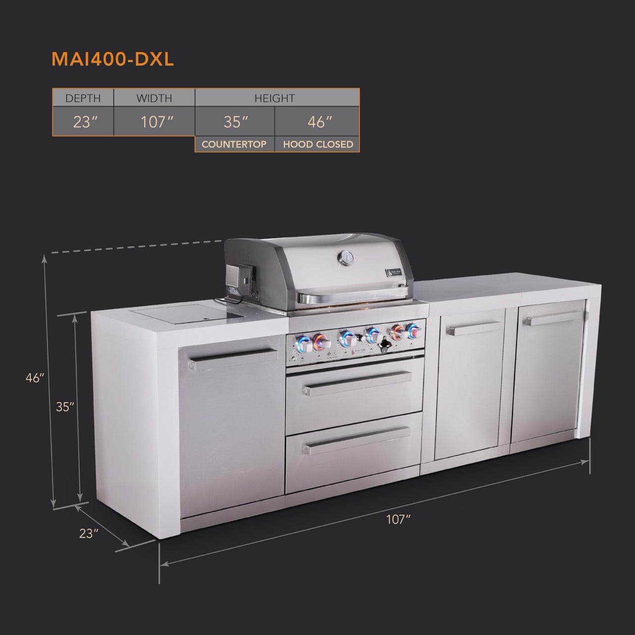 Mont Alpi Islands Mont Alpi 400 Deluxe Island with Extra Storage Cabinet | 4-Burner Grill, Stainless Steel | MAi400-DXL