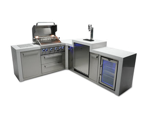Mont Alpi Islands Mont Alpi 400 Deluxe Island with Fridge Cabinet, 90 Degree Corner, and Kegerator / 4-Burner Grill, 2 Infrared Burners, Fridge, 3 Beer Taps, Stainless Steel / MAi400-D90KEGFC