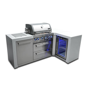 Mont Alpi Islands Mont Alpi 400 Deluxe Island with Fridge Cabinet and 90 Degree Corner / 4-Burner Grill, 2 Infrared Burners, Fridge, Stainless Steel / MAi400-D90FC