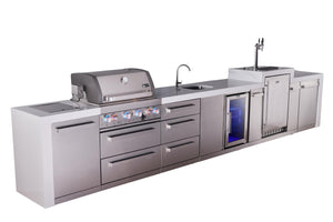 Mont Alpi Islands Mont Alpi 400 Deluxe Island with Kegerator, Beverage Center, and Drawer Cabinet | 4-Burner Grill, 3 Drawers, 3 Beer Taps, Sink, Fridge, Stainless Steel | MAi400-DKEGBEVDR