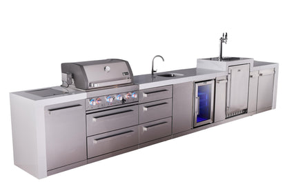 Mont Alpi Islands Mont Alpi 400 Deluxe Island with Kegerator, Beverage Center, and Drawer Cabinet | 4-Burner Grill, 3 Drawers, 3 Beer Taps, Sink, Fridge, Stainless Steel | MAi400-DKEGBEVDR