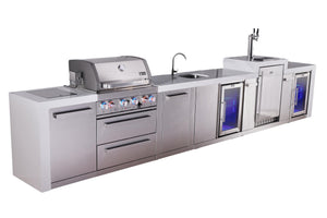 Mont Alpi Islands Mont Alpi 400 Deluxe Island with Kegerator, Beverage Center, Fridge Cabinet, and Extra Storage Cabinet | 4-Burner Grill, 3 Beer Taps, Sink, 2 Fridges, Stainless Steel | MAi400-DKEGBEVFCXL
