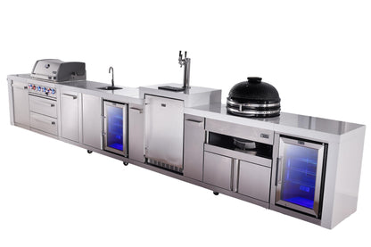 Mont Alpi Islands Mont Alpi 400 Deluxe Island with Kegerator, Beverage Center, Fridge Cabinet, Kamado Grill, and Extra Storage Cabinet | 4-Burner Grill, 3 Beer Taps, Sink, 2 Fridges, Stainless Steel | MAi400-DKEGBEVFCKAMXL