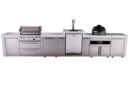 Mont Alpi Islands Mont Alpi 400 Deluxe Island with Kegerator, Kamado Grill, and Extra Storage Cabinet | 4-Burner Grill, 3 Beer Taps, Stainless Steel | MAi400D-DKEGKAMXL