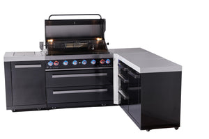 Mont Alpi Islands Mont Alpi 805 Black Stainless Steel Island with 90 Degree Corner and Drawer Cabinet | 6-Burner Grill, 3 Drawers | MAi805-BSS90DR