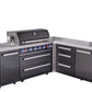 Mont Alpi Islands Mont Alpi 805 Black Stainless Steel Island with 90 Degree Corner and Drawer Cabinet | 6-Burner Grill, 3 Drawers | MAi805-BSS90DR