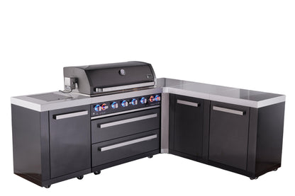 Mont Alpi Islands Mont Alpi 805 Black Stainless Steel Island with 90 Degree Corner and Extra Storage Cabinet | 6-Burner Grill | MAi805-BSS90XL
