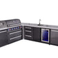 Mont Alpi Islands Mont Alpi 805 Black Stainless Steel Island with 90 Degree Corner, Beverage Center, and Drawer Cabinet | 6-Burner Grill, 3 Drawers, Sink, Fridge | MAi805-BSS90BEVDR