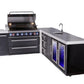 Mont Alpi Islands Mont Alpi 805 Black Stainless Steel Island with 90 Degree Corner, Beverage Center, Fridge Cabinet, and Drawer Cabinet | 6-Burner Grill, 3 Drawers, Sink, 2 Fridges | MAi805-BSS90BEVFCDR