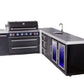 Mont Alpi Islands Mont Alpi 805 Black Stainless Steel Island with 90 Degree Corner, Beverage Center, Fridge Cabinet, and Drawer Cabinet | 6-Burner Grill, 3 Drawers, Sink, 2 Fridges | MAi805-BSS90BEVFCDR