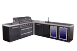 Mont Alpi Islands Mont Alpi 805 Black Stainless Steel Island with 90 Degree Corner, Beverage Center, Fridge Cabinet, and Extra Storage Cabinet | 6-Burner Grill, Sink, 2 Fridges | MAi805-BSS90BEVFCXL