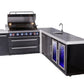 Mont Alpi Islands Mont Alpi 805 Black Stainless Steel Island with 90 Degree Corner, Beverage Center, Fridge Cabinet, and Extra Storage Cabinet | 6-Burner Grill, Sink, 2 Fridges | MAi805-BSS90BEVFCXL