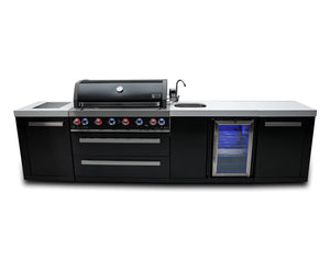Mont Alpi Islands Mont Alpi 805 Black Stainless Steel Island with Beverage Center / 6-Burner Grill, 2 Infrared Burners, Sink, Fridge / MAi805-BSSBEV