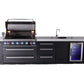 Mont Alpi Islands Mont Alpi 805 Black Stainless Steel Island with Beverage Center and Drawer Cabinet | 6-Burner Grill, 3 Drawers, Sink, Fridge | MAi805-BSSBEVDR