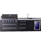 Mont Alpi Islands Mont Alpi 805 Black Stainless Steel Island with Beverage Center and Drawer Cabinet | 6-Burner Grill, 3 Drawers, Sink, Fridge | MAi805-BSSBEVDR