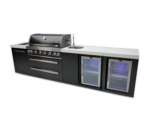 Mont Alpi Islands Mont Alpi 805 Black Stainless Steel Island with Beverage Center and Fridge Cabinet / 6-Burner Grill, 2 Infrared Burners, Sink, 2 Fridges / MAi805-BSSBEVFC