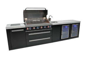 Mont Alpi Islands Mont Alpi 805 Black Stainless Steel Island with Beverage Center and Fridge Cabinet / 6-Burner Grill, 2 Infrared Burners, Sink, 2 Fridges / MAi805-BSSBEVFC