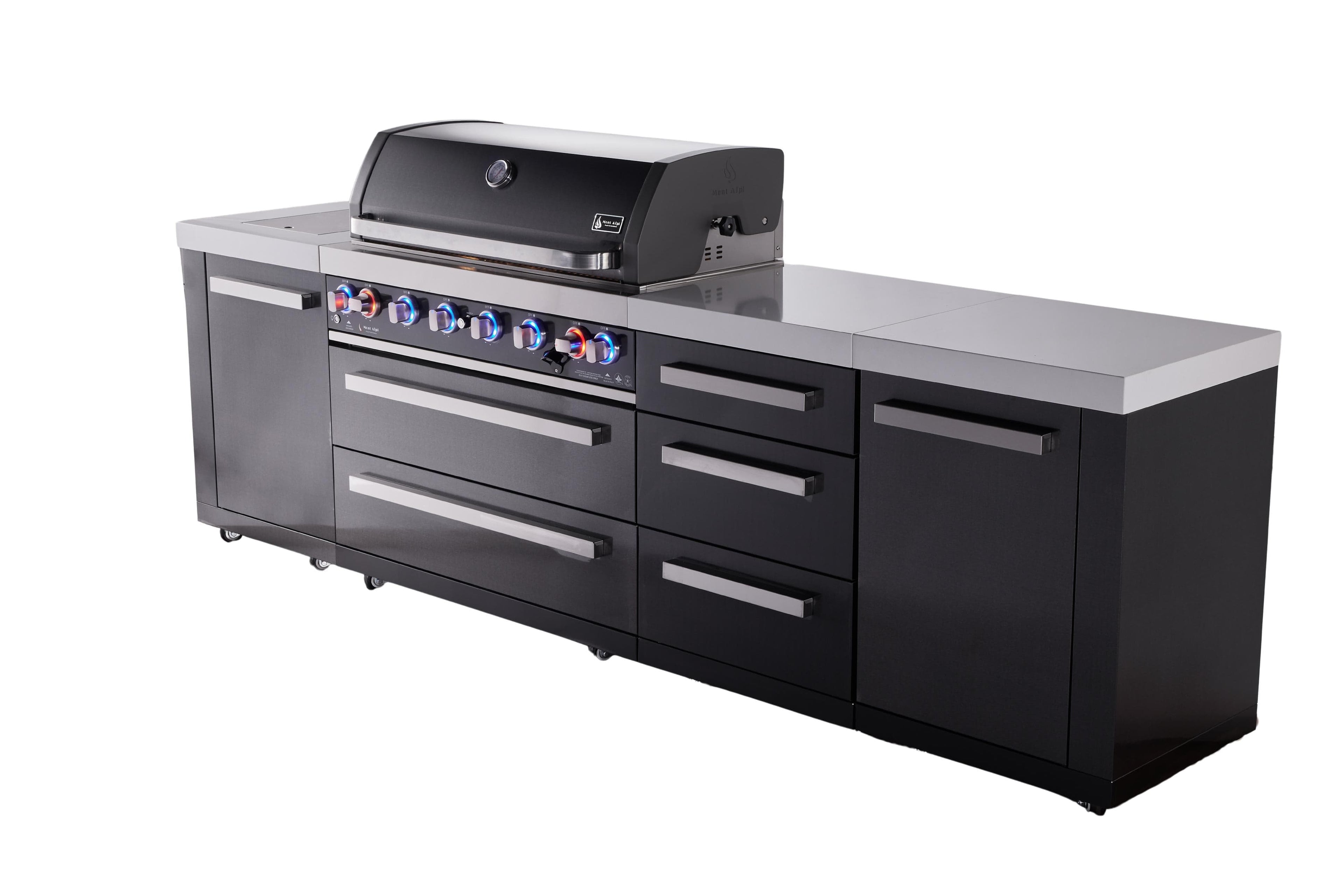 Mont Alpi Islands Mont Alpi 805 Black Stainless Steel Island with Drawer Cabinet | 6-Burner Grill, 3 Drawers | MAi805-BSSDR