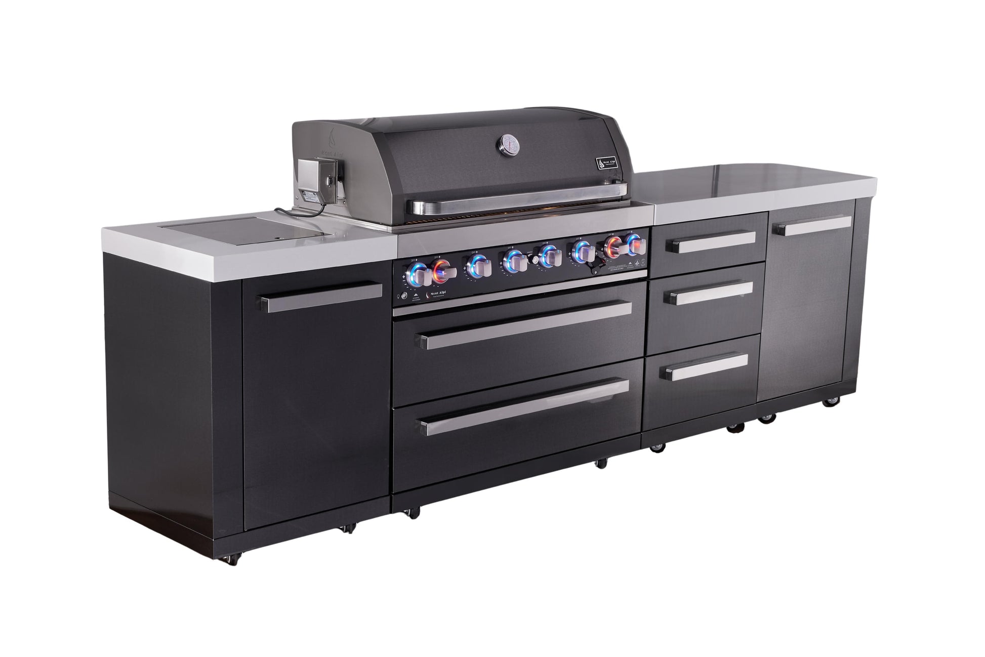 Mont Alpi Islands Mont Alpi 805 Black Stainless Steel Island with Drawer Cabinet | 6-Burner Grill, 3 Drawers | MAi805-BSSDR