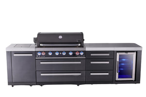 Mont Alpi Islands Mont Alpi 805 Black Stainless Steel Island with Drawer Cabinet and Fridge Cabinet | 6-Burner Grill, 3 Drawers, Fridge | MAi805-BSSDRFC