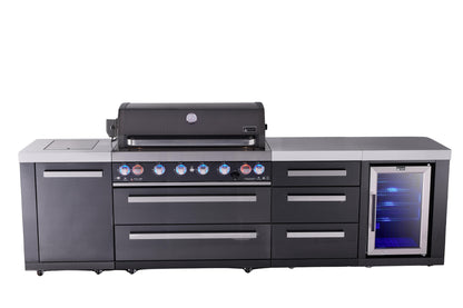 Mont Alpi Islands Mont Alpi 805 Black Stainless Steel Island with Drawer Cabinet and Fridge Cabinet | 6-Burner Grill, 3 Drawers, Fridge | MAi805-BSSDRFC