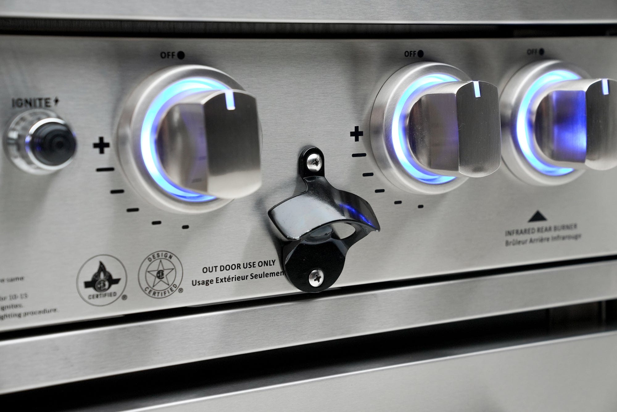 Mont Alpi 805 Black Stainless Steel Island with Fridge Cabinet / 6-Bur