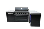 Mont Alpi Islands Mont Alpi 805 Black Stainless Steel Island with Fridge Cabinet and 90 Degree Corner / 6-Burner Grill, 2 Infrared Burners, Fridge / MAi805-BSS90FC