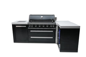 Mont Alpi Islands Mont Alpi 805 Black Stainless Steel Island with Fridge Cabinet and 90 Degree Corner / 6-Burner Grill, 2 Infrared Burners, Fridge / MAi805-BSS90FC