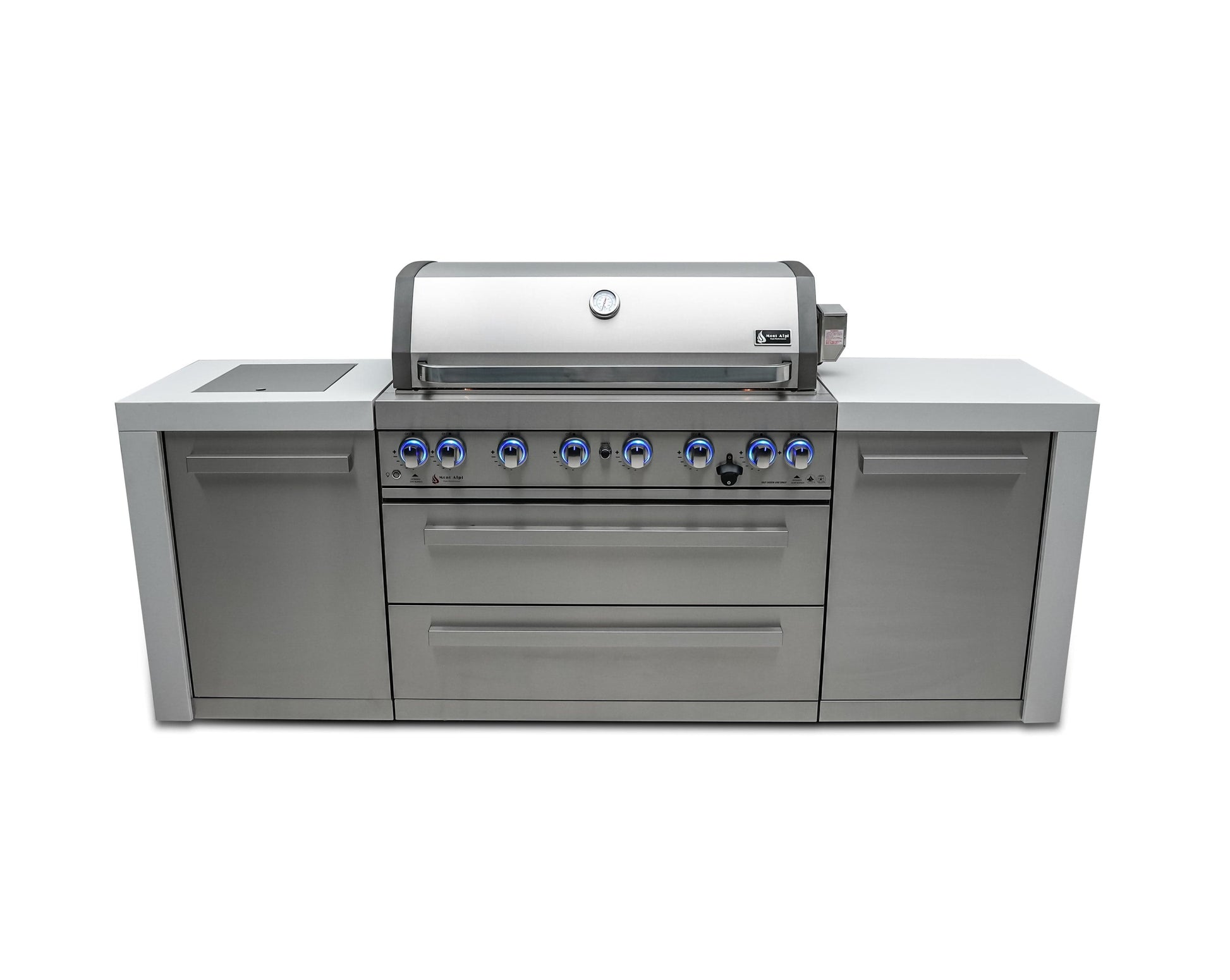 Mont Alpi Islands Mont Alpi 805 Deluxe Island / 6-Burner Grill, 2 Infrared Burners, Stainless Steel, Rotisserie Kit, Cover / MAi805-D