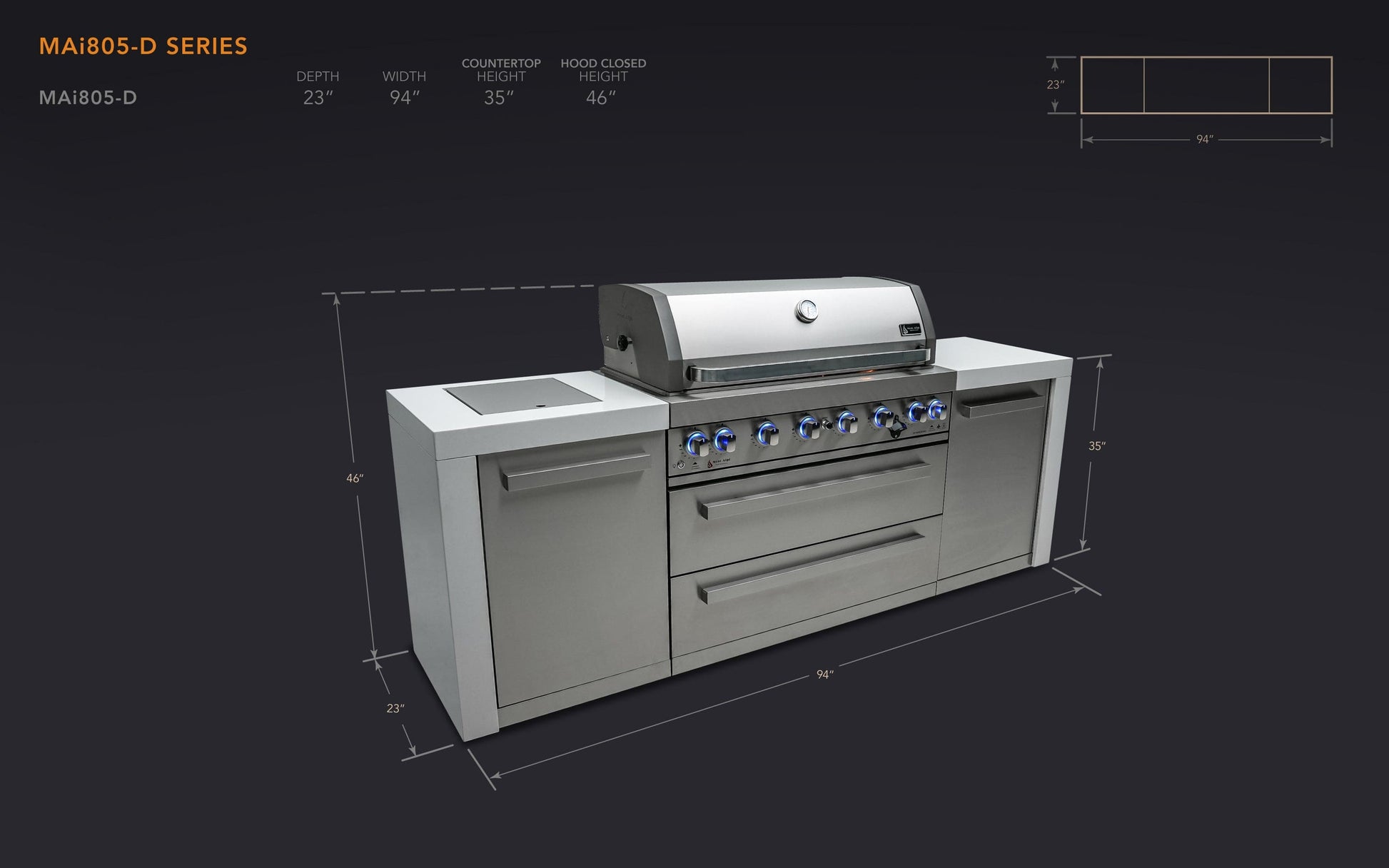 Mont Alpi Islands Mont Alpi 805 Deluxe Island / 6-Burner Grill, 2 Infrared Burners, Stainless Steel, Rotisserie Kit, Cover / MAi805-D