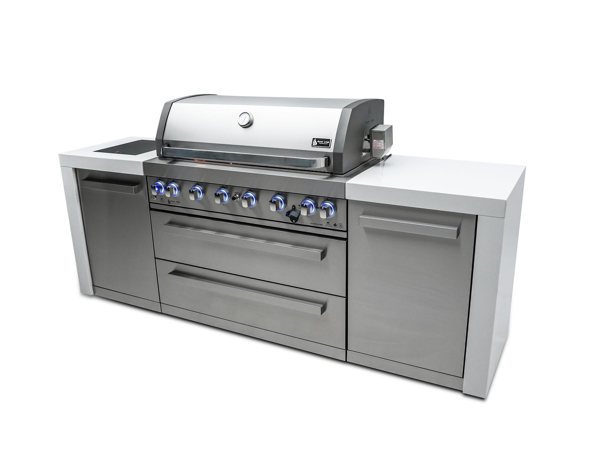 Mont Alpi Islands Mont Alpi 805 Deluxe Island / 6-Burner Grill, 2 Infrared Burners, Stainless Steel, Rotisserie Kit, Cover / MAi805-D