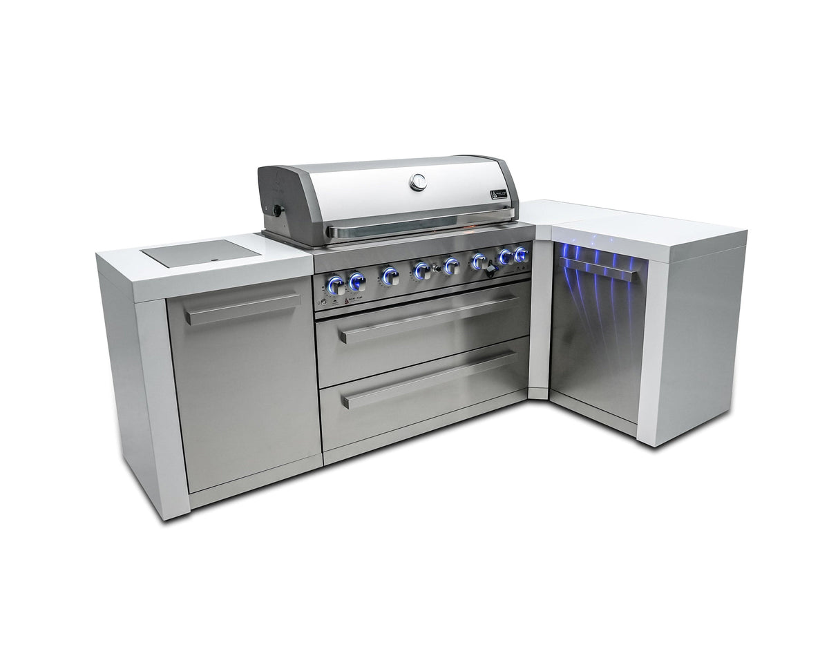 Mont Alpi Islands Mont Alpi 805 Deluxe Island with 90 Degree Corner / 6-Burner Grill, 2 Infrared Burners, Stainless Steel / MAi805-D90C