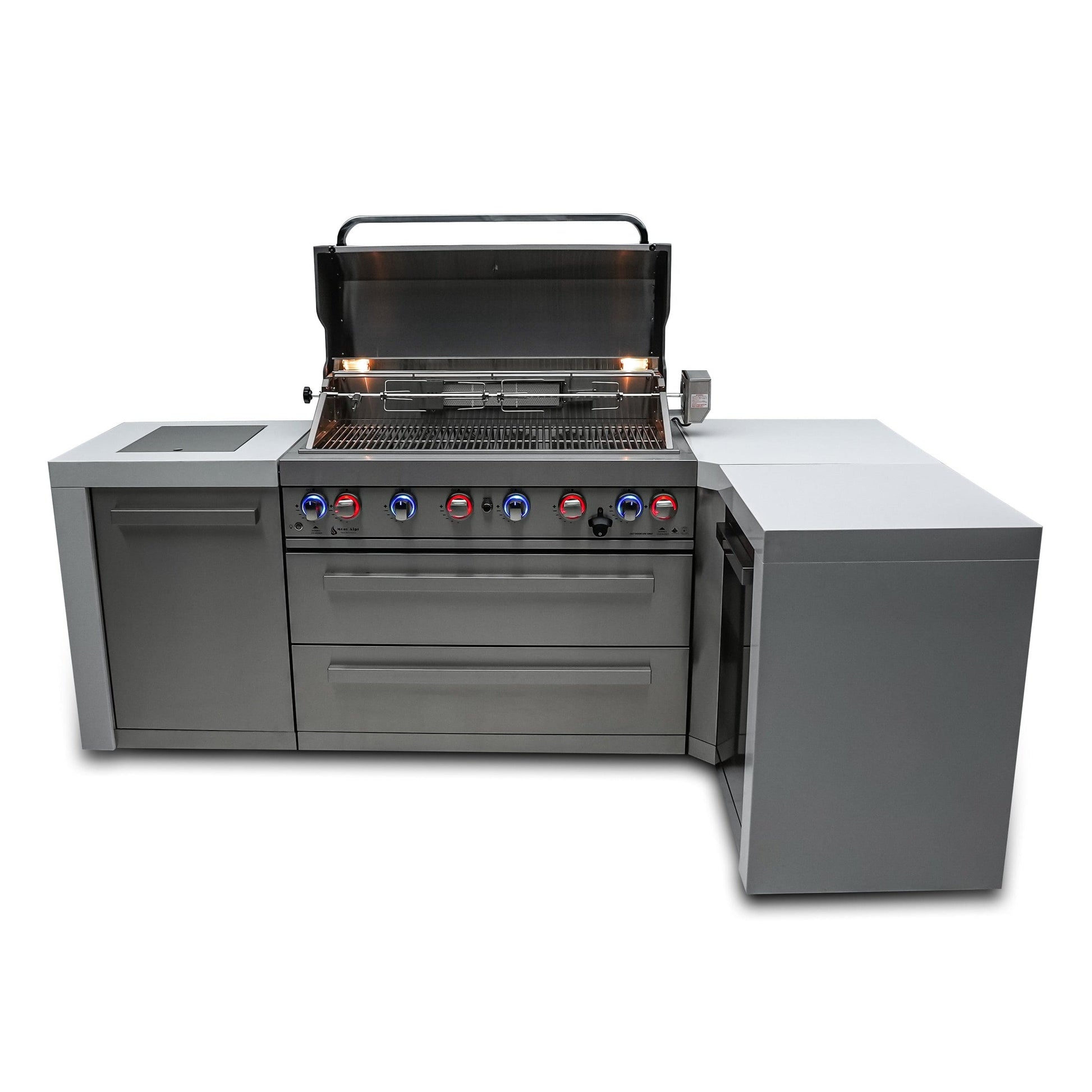 Mont Alpi Islands Mont Alpi 805 Deluxe Island with 90 Degree Corner / 6-Burner Grill, 2 Infrared Burners, Stainless Steel / MAi805-D90C