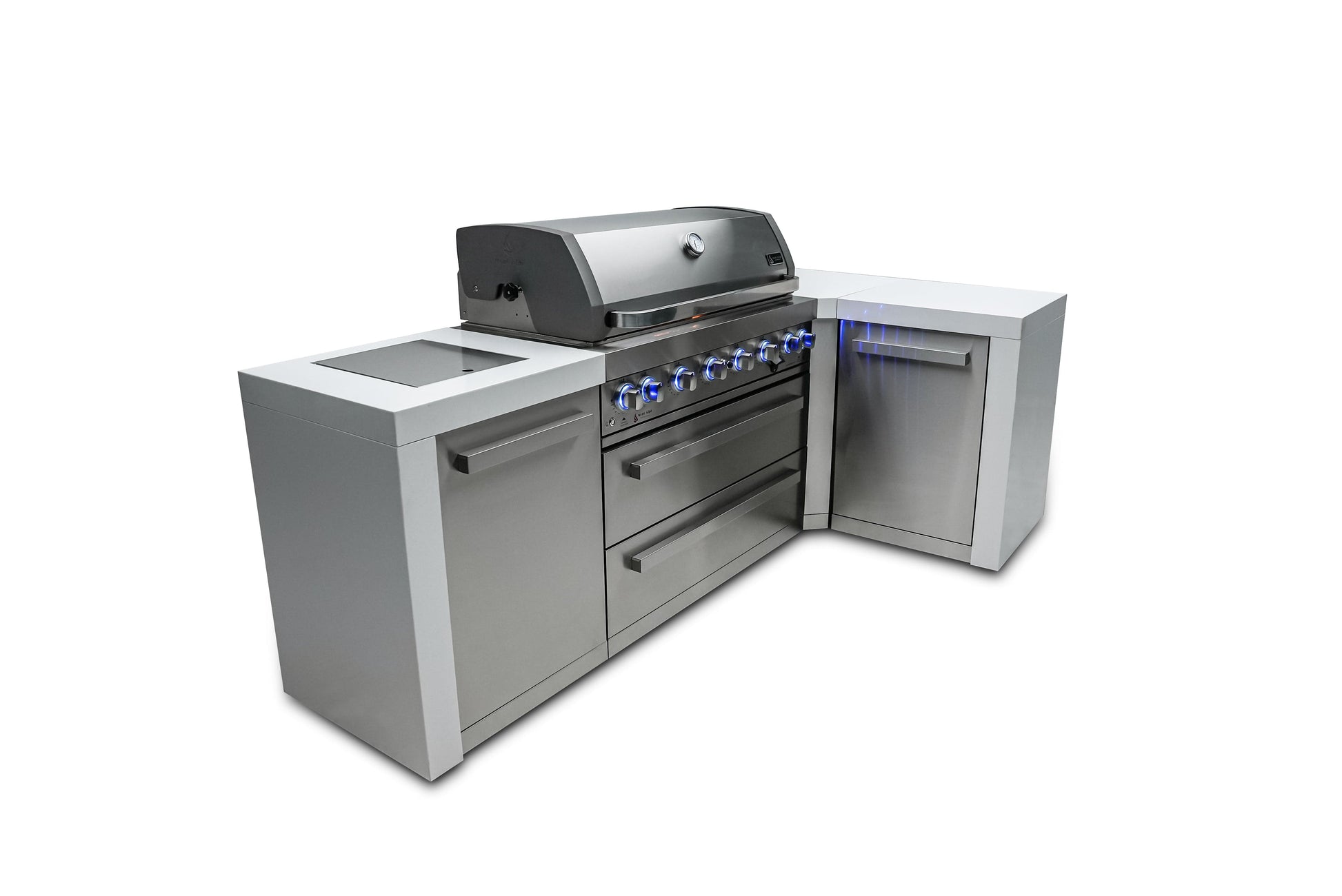 Mont Alpi Islands Mont Alpi 805 Deluxe Island with 90 Degree Corner / 6-Burner Grill, 2 Infrared Burners, Stainless Steel / MAi805-D90C