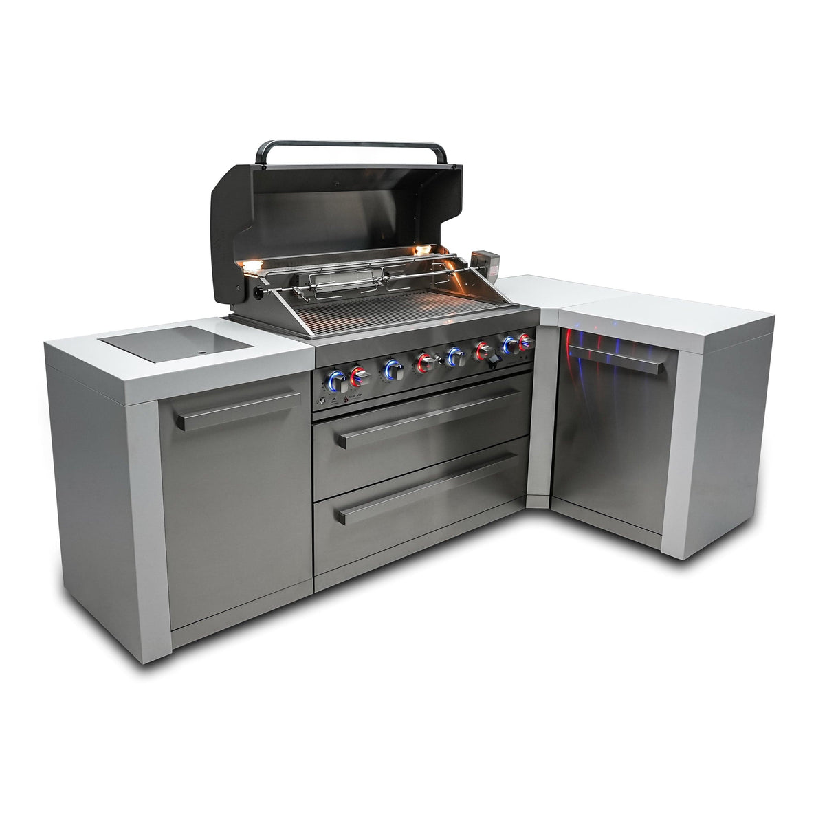 Mont Alpi Islands Mont Alpi 805 Deluxe Island with 90 Degree Corner / 6-Burner Grill, 2 Infrared Burners, Stainless Steel / MAi805-D90C