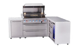 Mont Alpi Islands Mont Alpi 805 Deluxe Island with 90 Degree Corner, Fridge Cabinet, and Drawer Cabinet | 6-Burner Grill, 3 Drawers, Fridge, Stainless Steel | MAi805-D90FCDR