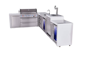 Mont Alpi Islands Mont Alpi 805 Deluxe Island with 90 Degree Corner, Kegeragor, Beverage Center, Fridge Cabinet, Drawer Cabinet | 6-Burner Grill, 3 Drawers, 3 Beer Taps, Sink, 2 Fridges, Stainless Steel | MAi805-D90KEGBEVFCDR
