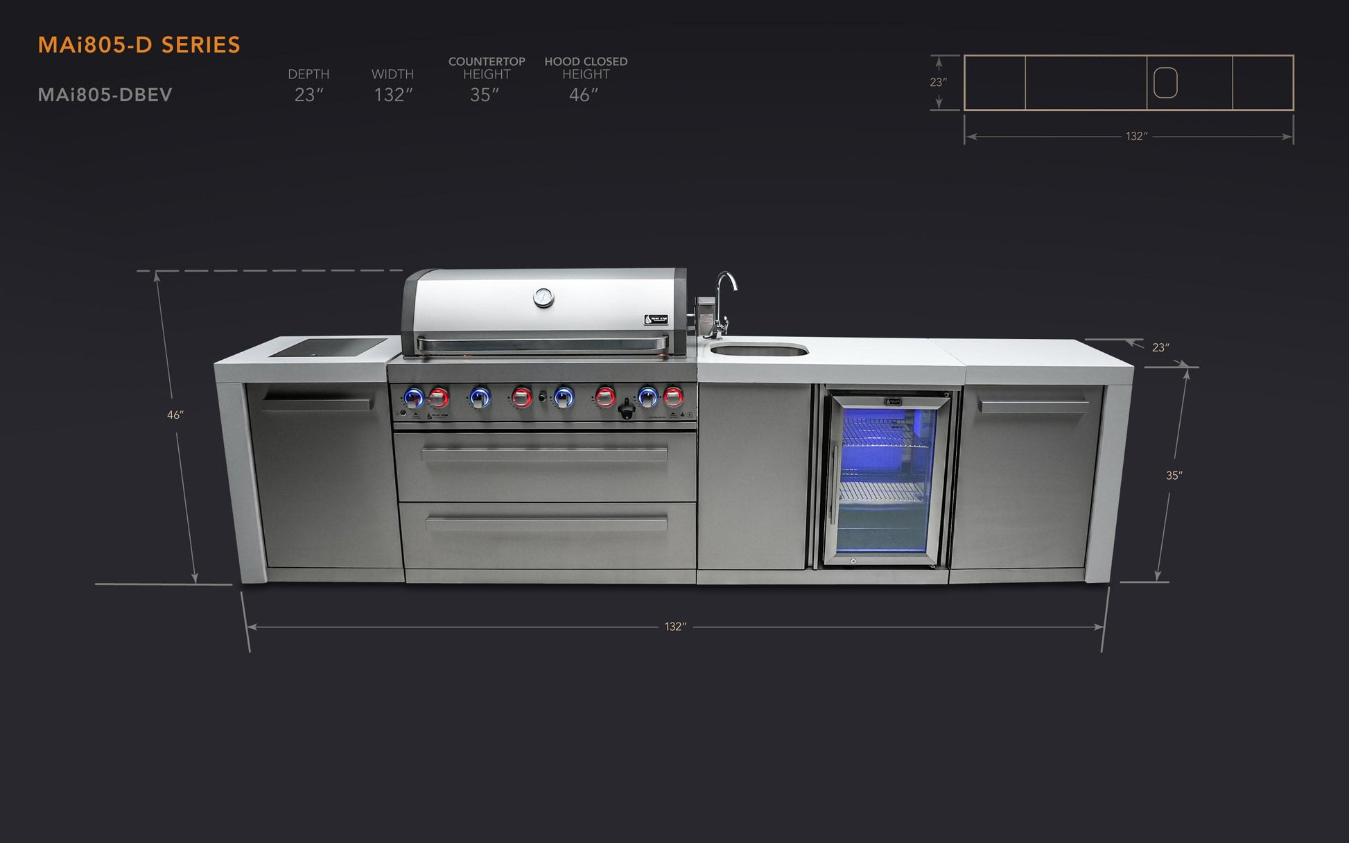 Mont Alpi Islands Mont Alpi 805 Deluxe Island with Beverage Center / 6-Burner Grill, 2 Infrared Burners, Sink, Fridge, Stainless Steel / MAi805-DBEV