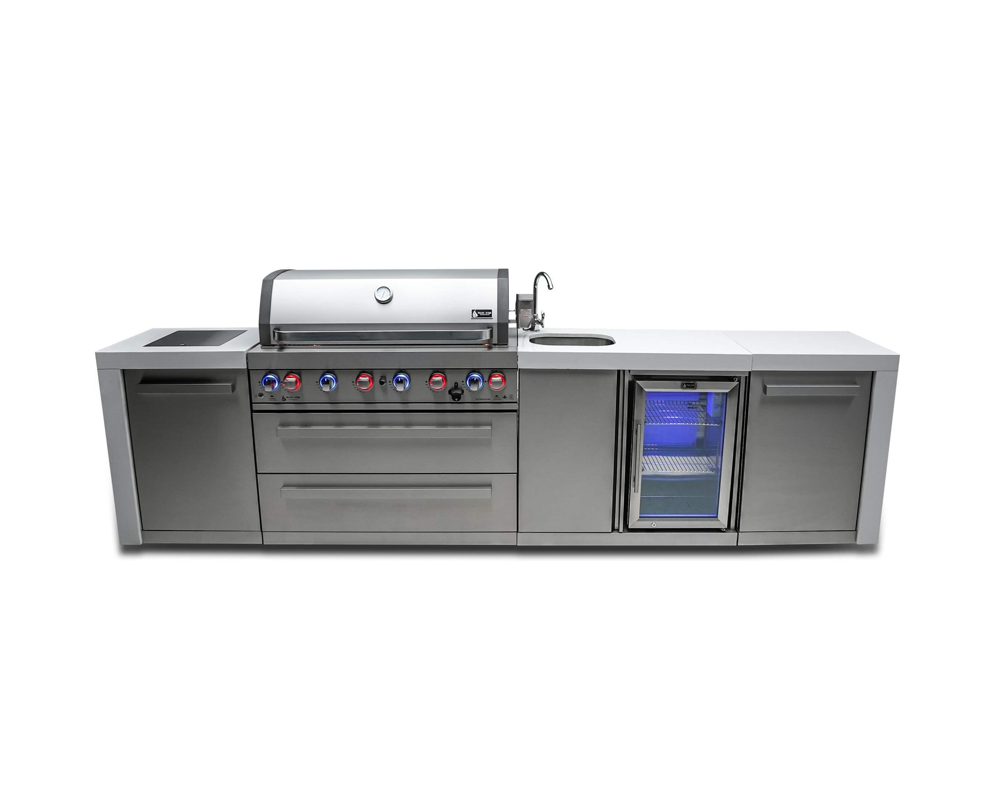 Mont Alpi Islands Mont Alpi 805 Deluxe Island with Beverage Center / 6-Burner Grill, 2 Infrared Burners, Sink, Fridge, Stainless Steel / MAi805-DBEV