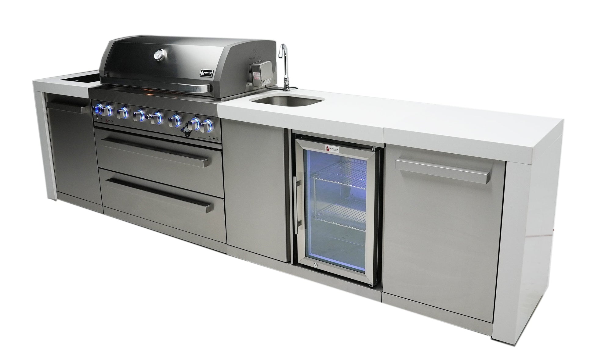 Mont Alpi Islands Mont Alpi 805 Deluxe Island with Beverage Center / 6-Burner Grill, 2 Infrared Burners, Sink, Fridge, Stainless Steel / MAi805-DBEV