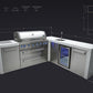 Mont Alpi Islands Mont Alpi 805 Deluxe Island with Beverage Center and 90 Degree Corner / 6-Burner Grill, 2 Infrared Burners, Sink, Fridge, Stainless Steel / MAi805-DBEV90C